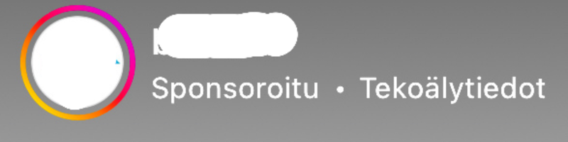 Harmaa tausta, ympyräkuvake ja teksti “Sponsorointi” sekä “Tekoälytiedot” valkoisella.